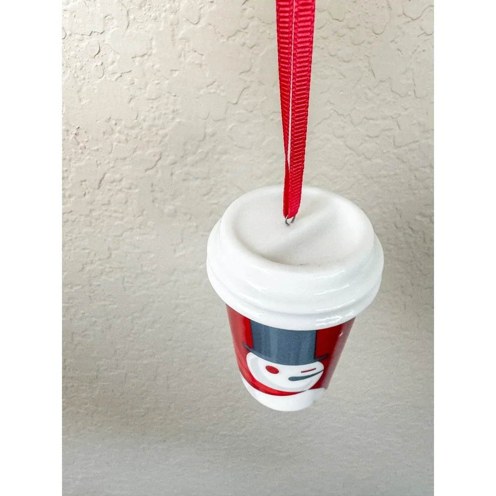 Starbucks 2012 Holiday Red Cup Snowman Ceramic Mini Coffee Cup Ornament Festive
